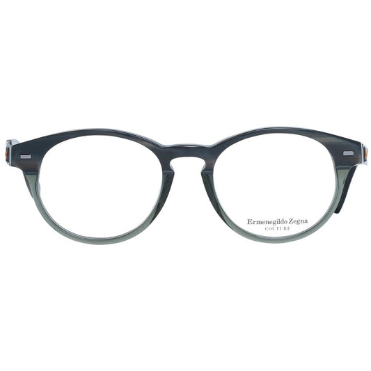 Ermenegildo Zegna Gray Men Glasses Frame in full-rim round style with gray plastic frame and demo lenses, size 49-18-145.