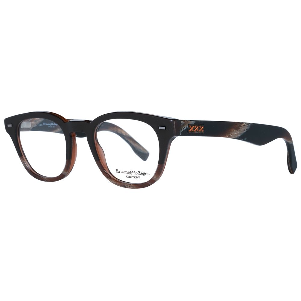 Ermenegildo Zegna Brown Men Glasses Frame, trapezium full-rim plastic eyewear with demo lenses and spring hinge, size 48-22-145.