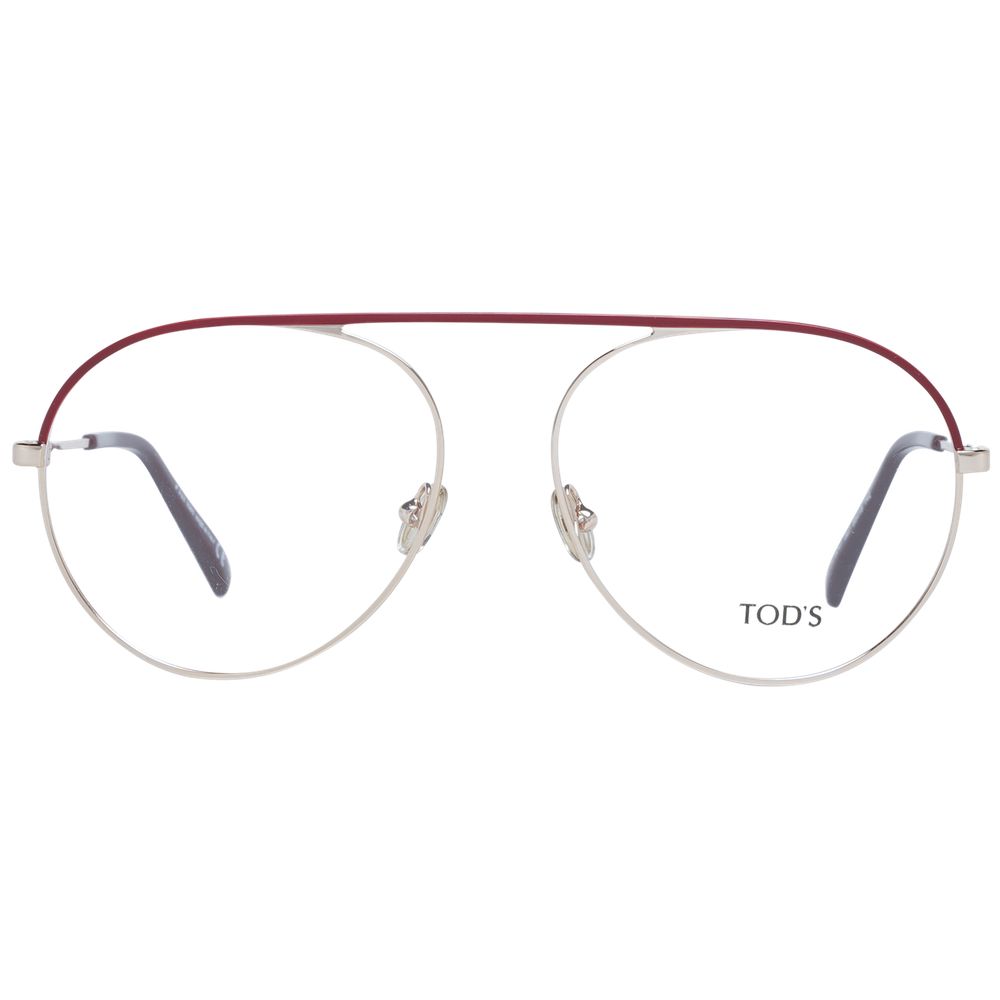 Alt Tag: Tod's Red Women Glasses Frame with metal aviator style, full-rim, featuring demo lenses and branded case included in shipment.