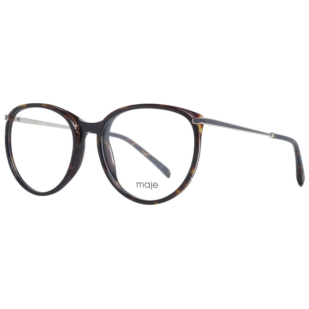 Maje Brown Women Glasses Frame, acetate full-rim round style with demo lenses, suitable for 53-17-135 dimensions, includes branded case.