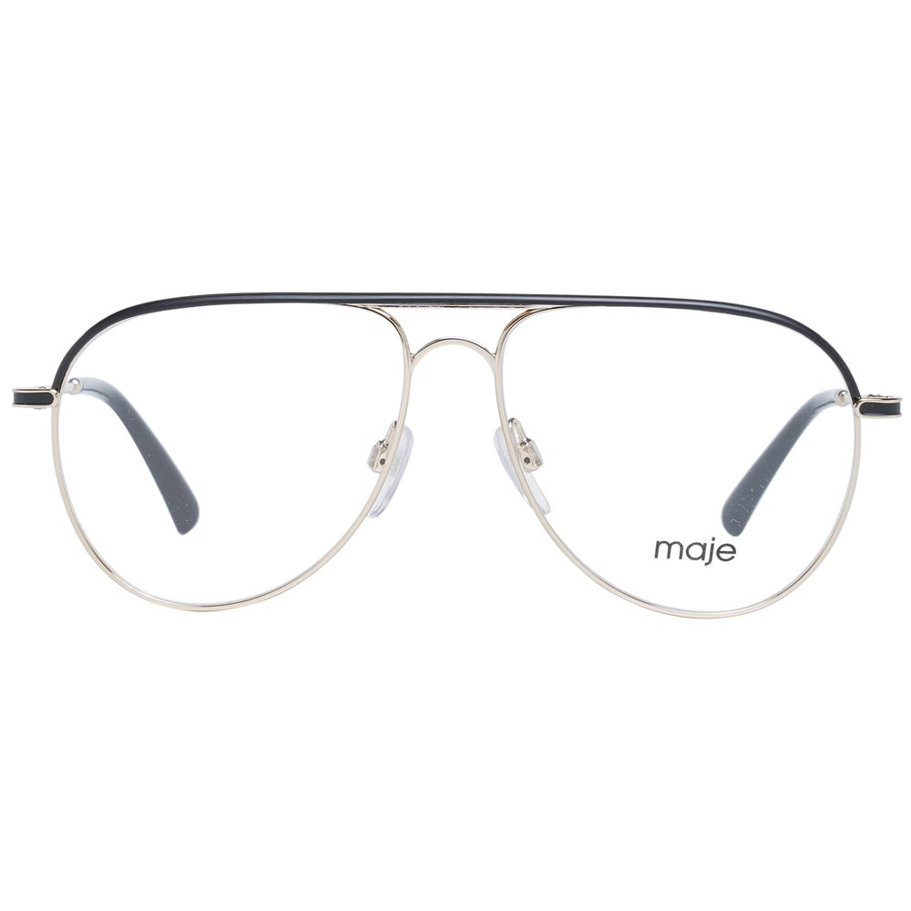 Maje Gold Women Glasses Frame, stainless steel, gold color, aviator style, full-rim, 54-13-135 size, demo lenses, luxury branded case included.