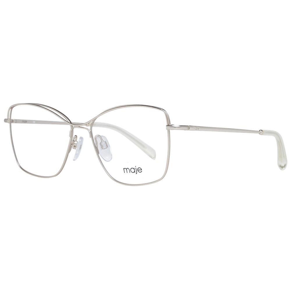 Maje Gold Women Glasses Frame in stainless steel with a full-rim square design, featuring demo lenses and a branded case.
