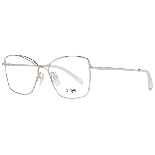 Maje Gold Women Glasses Frame in stainless steel with a full-rim square design, featuring demo lenses and a branded case.