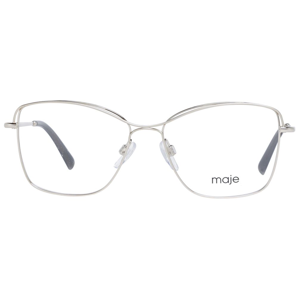 Maje Gold Women Glasses Frame in stainless steel, square style with full-rim. Demo lenses with a frame width of 130mm. Includes branded case.