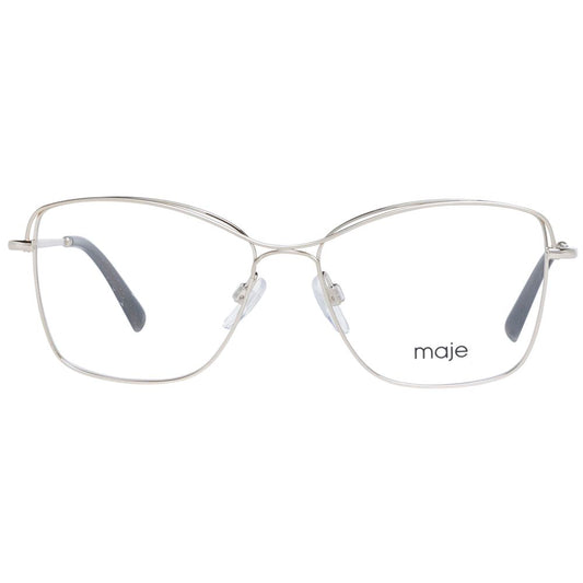 Maje Gold Women Glasses Frame in stainless steel, square style with full-rim. Demo lenses with a frame width of 130mm. Includes branded case.