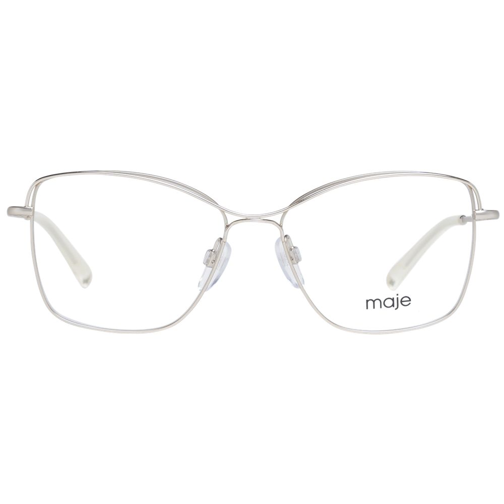 Maje Gold Women Glasses Frame, full-rim stainless steel square design with demo lenses, branded case included.