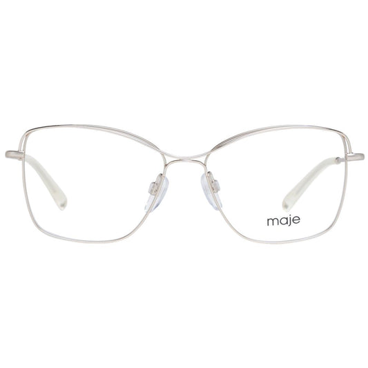 Maje Gold Women Glasses Frame, full-rim stainless steel square design with demo lenses, branded case included.