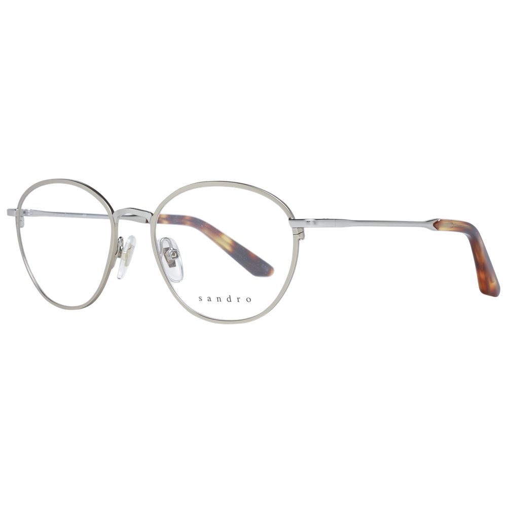 Sandro Silver Women Glasses Frame, round stainless steel with full-rim and demo lenses, size 49-17-135, with branded case.