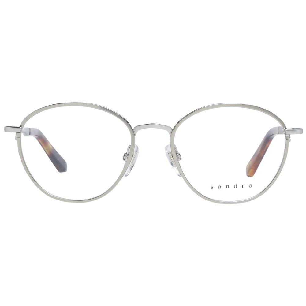 Sandro Silver Women Glasses Frame, round stainless steel full-rim design with demo lenses, 49-17-135 size, elegant and stylish eyewear.