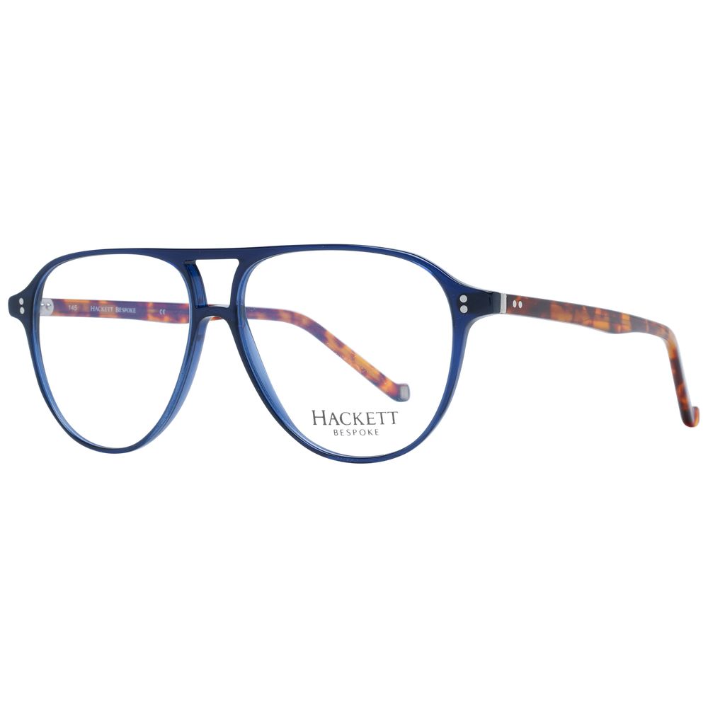 Hackett Blue Men Glasses Frame in acetate with blue aviator design, featuring demo plastic lenses and branded case included.
