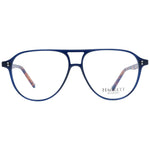 Hackett Blue Men Glasses Frame in blue acetate with demo lenses. Aviator style with 54mm width, 44mm height, 12mm bridge, and 135mm frame width.