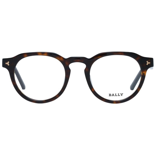 Bally Brown Men Glasses Frame, acetate round full-rim design with 48mm lenses, 21mm bridge, and branded case included.
