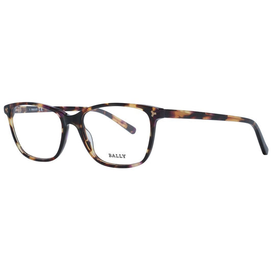 Bally Brown Women Glasses Frame, full-rim acetate square design, demo lenses, size 54-16-140, includes branded case.