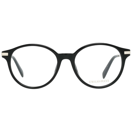 Emilio Pucci Black Women Glasses Frame, metal and plastic full-rim, round style with demo lenses, branded case included.