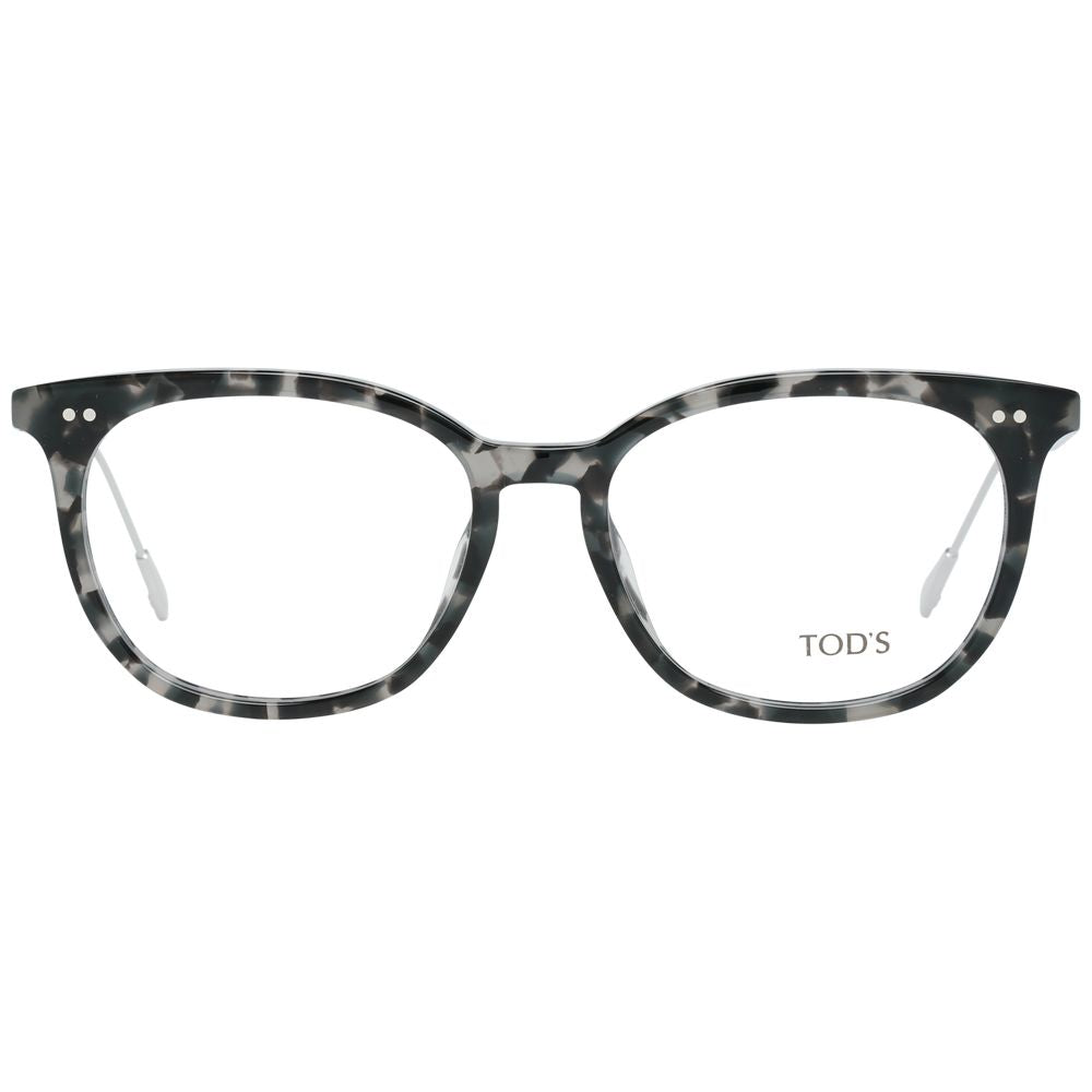 Tod's Black Women Glasses Frame, full-rim trapezium shape, metal and plastic, 52-16-145 size with branded case.
