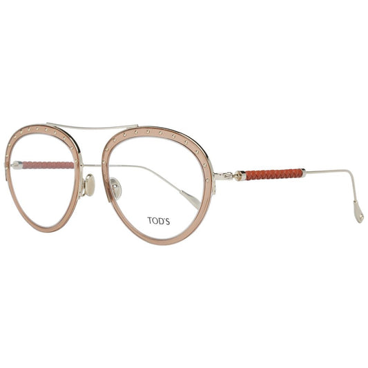 Tod's Brown Women Glasses Frame, oval design, full-rim, metal and plastic, gold frame with demo lenses, included branded case.
