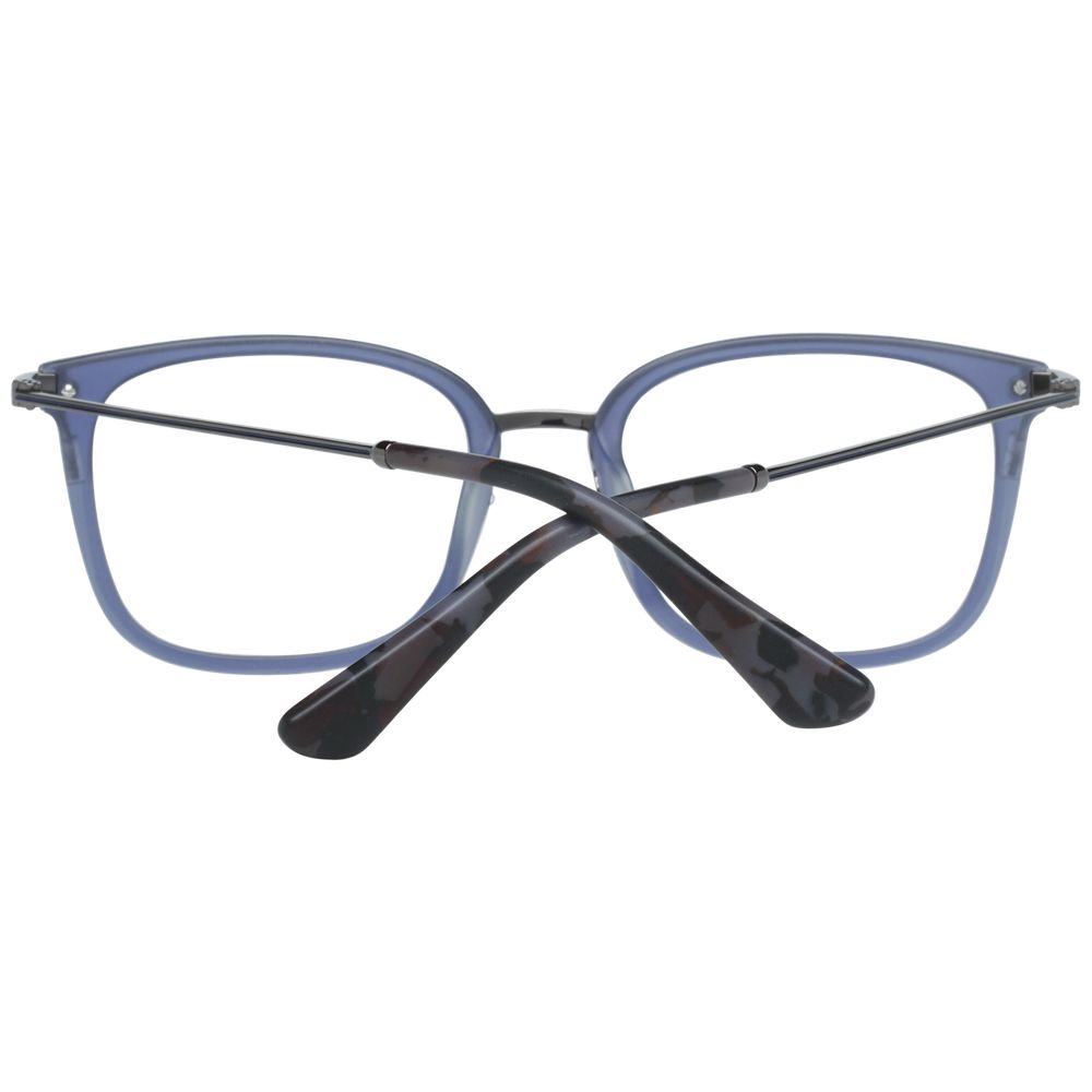 Police Blue Men Glasses Frame in full-rim trapezium style with blue metal and plastic finish, size 51-19-140.
