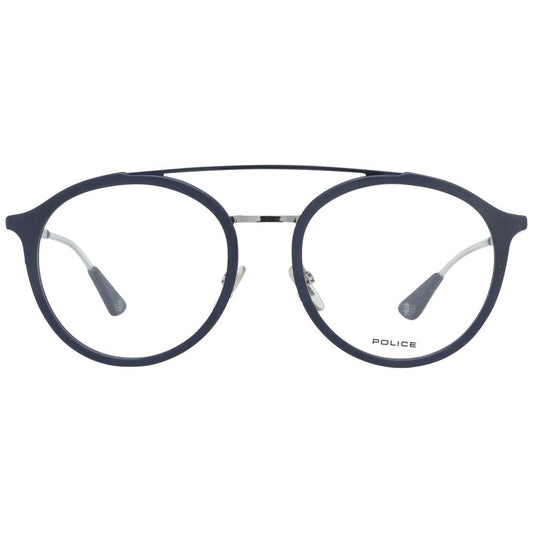 Police Gray Men Glasses Frame in full-rim aviator style with grey metal and plastic frame, demo lenses, and branded case included.