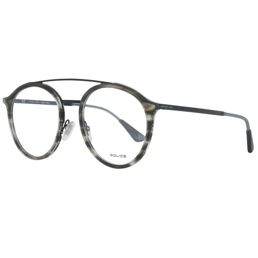 Police Gray Men Glasses Frame, full-rim, metal & plastic, aviator style with demo lenses. Frame width 141, temples length 140.