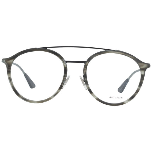 Police Gray Men Glasses Frame in full-rim aviator style, grey metal and plastic material, front view.