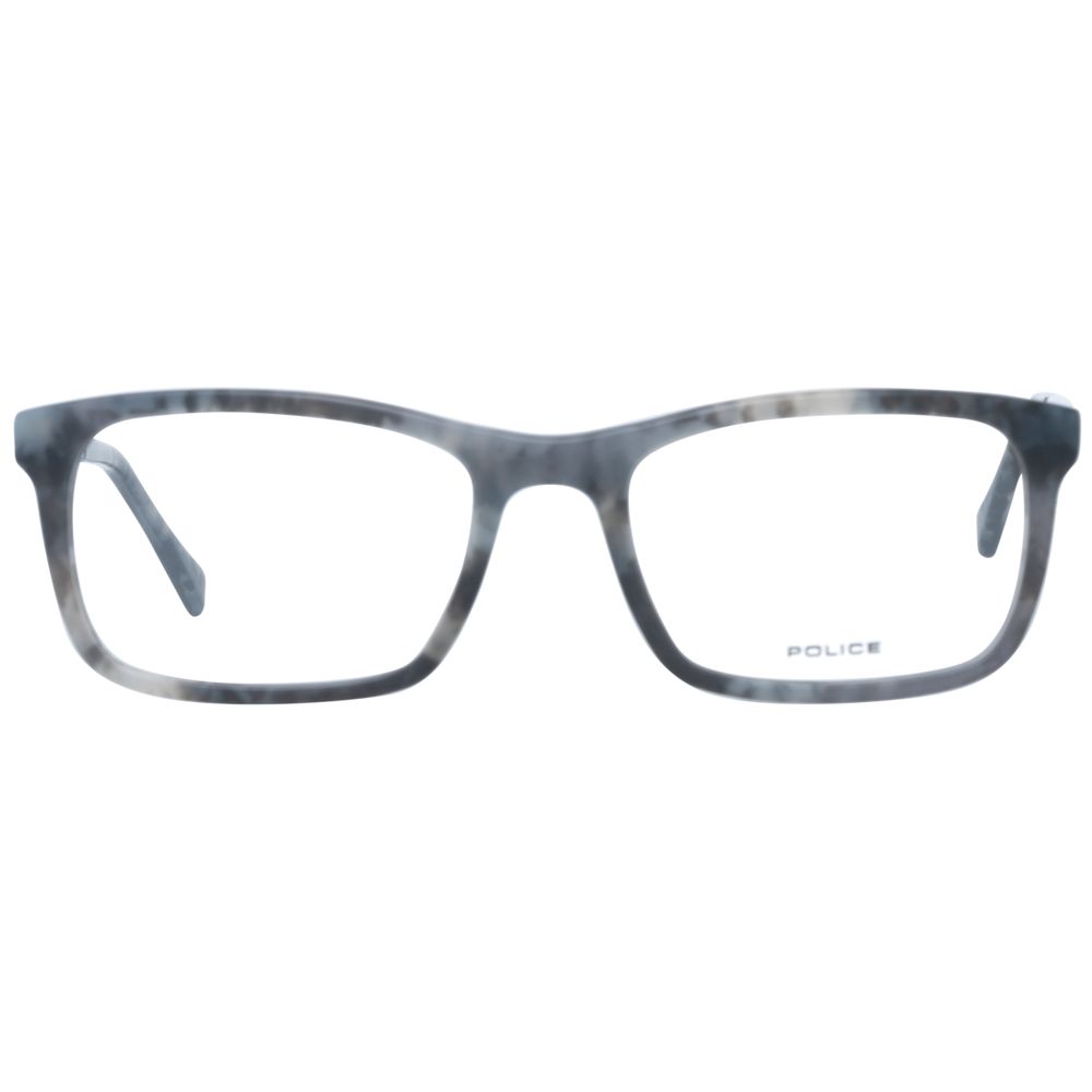 Police Gray Men Glasses Frame in full-rim plastic design, rectangle style with grey color, size 52-19-145, comes with branded case.