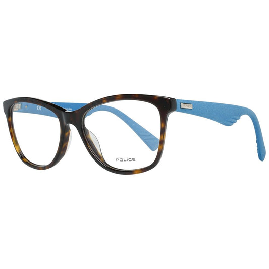 Police Brown Women Glasses Frame with butterfly style, full-rim plastic frame, size 52-16-140, brown color, demo lenses included.