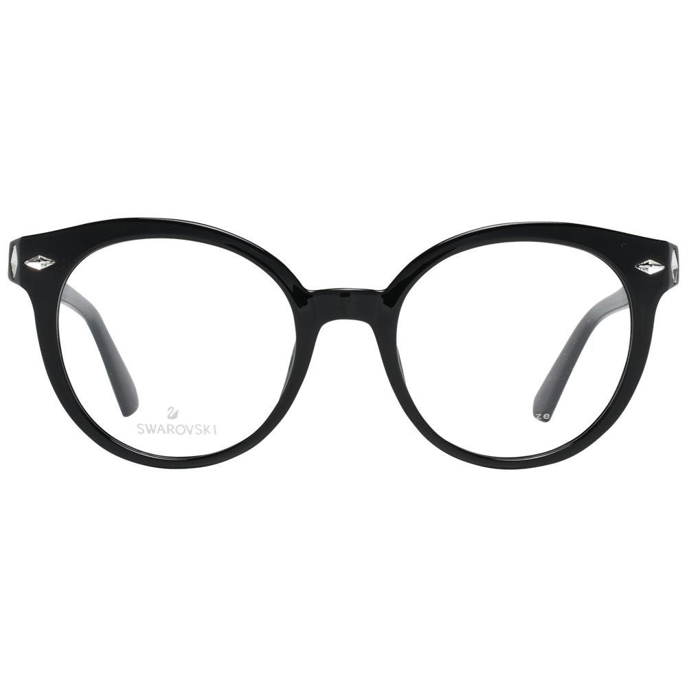 Swarovski Black Women Glasses Frame, full-rim, round plastic design for women, lens size 50-19-140, includes branded case.