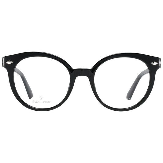 Swarovski Black Women Glasses Frame, full-rim, round plastic design for women, lens size 50-19-140, includes branded case.