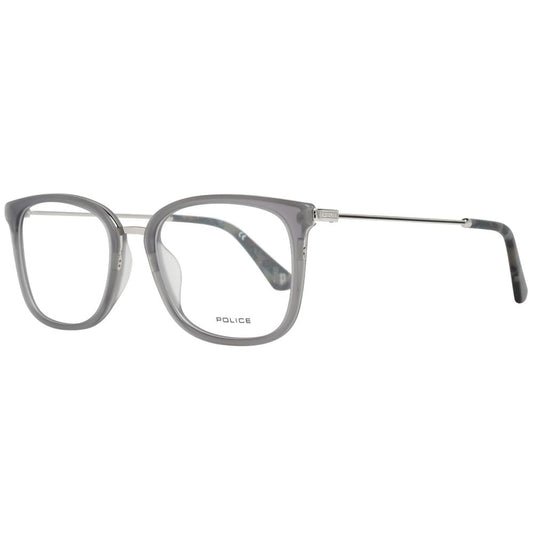 Police Gray Men Glasses Frame, full-rim square style, metal and plastic, 51-19-140, grey color, includes branded case.