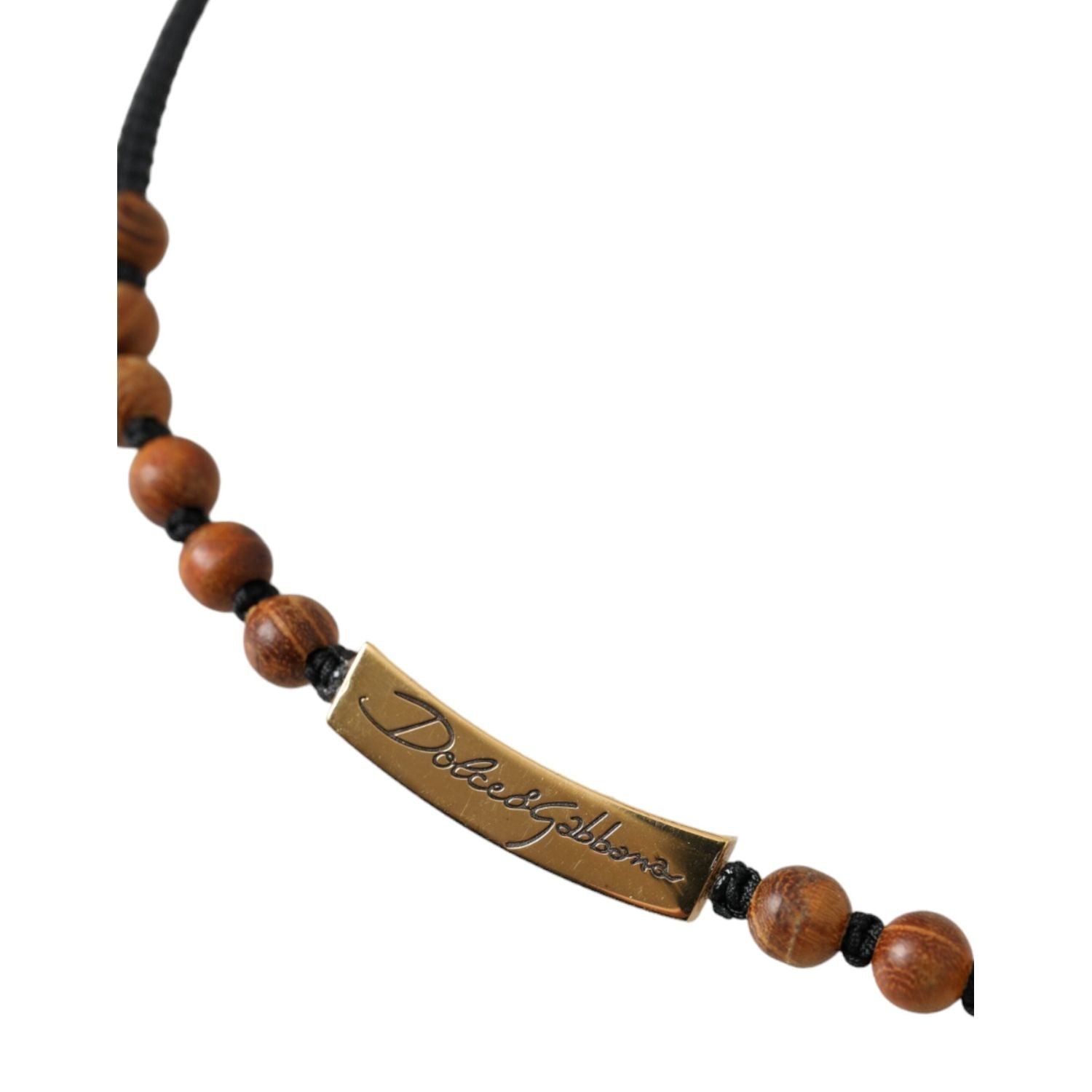 Dolce & Gabbana Black Gold Wooden Beaded Logo Pendant