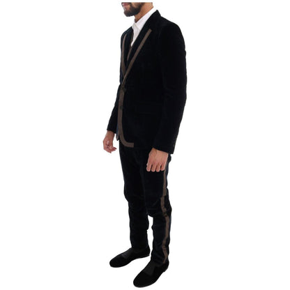 Dolce & Gabbana Blue Velvet Two Button Slim 3 Piece Suit