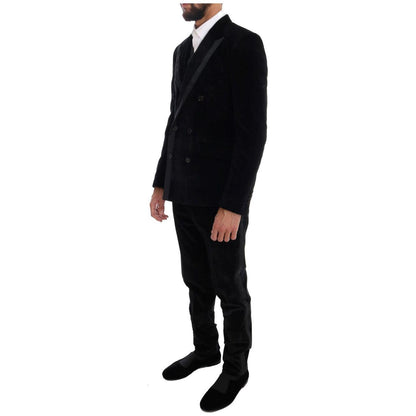 Dolce & Gabbana Black Velvet Slim Double Breasted Suit Suit