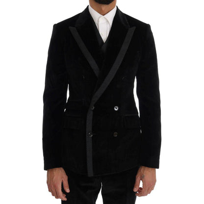 Dolce & Gabbana Black Velvet Slim Double Breasted Suit Suit