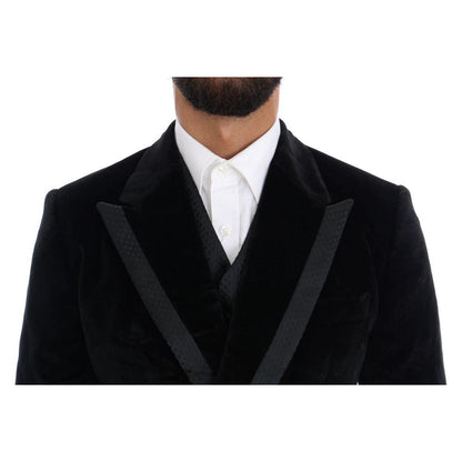 Dolce & Gabbana Black Velvet Slim Double Breasted Suit Suit
