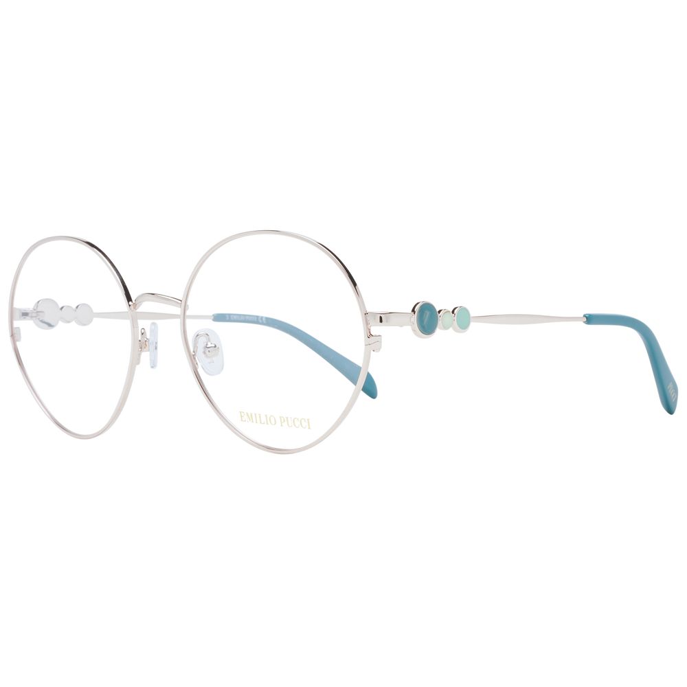 Emilio Pucci Rose Gold Women Glasses Frame in metal full-rim style with demo lenses, includes branded case.