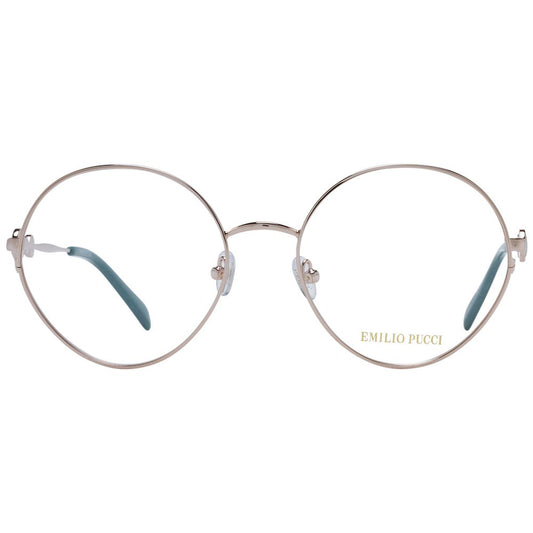 Emilio Pucci Rose Gold Women Glasses Frame, full-rim with round style, metal frame, demo lenses, size 55-18-140, includes branded case.