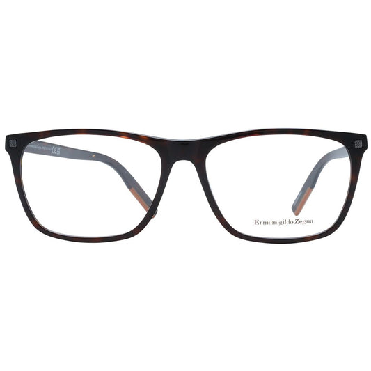 Ermenegildo Zegna Brown Men Glasses Frame, full-rim, rectangular, plastic material, demo lenses, case included, size 58-16-145.