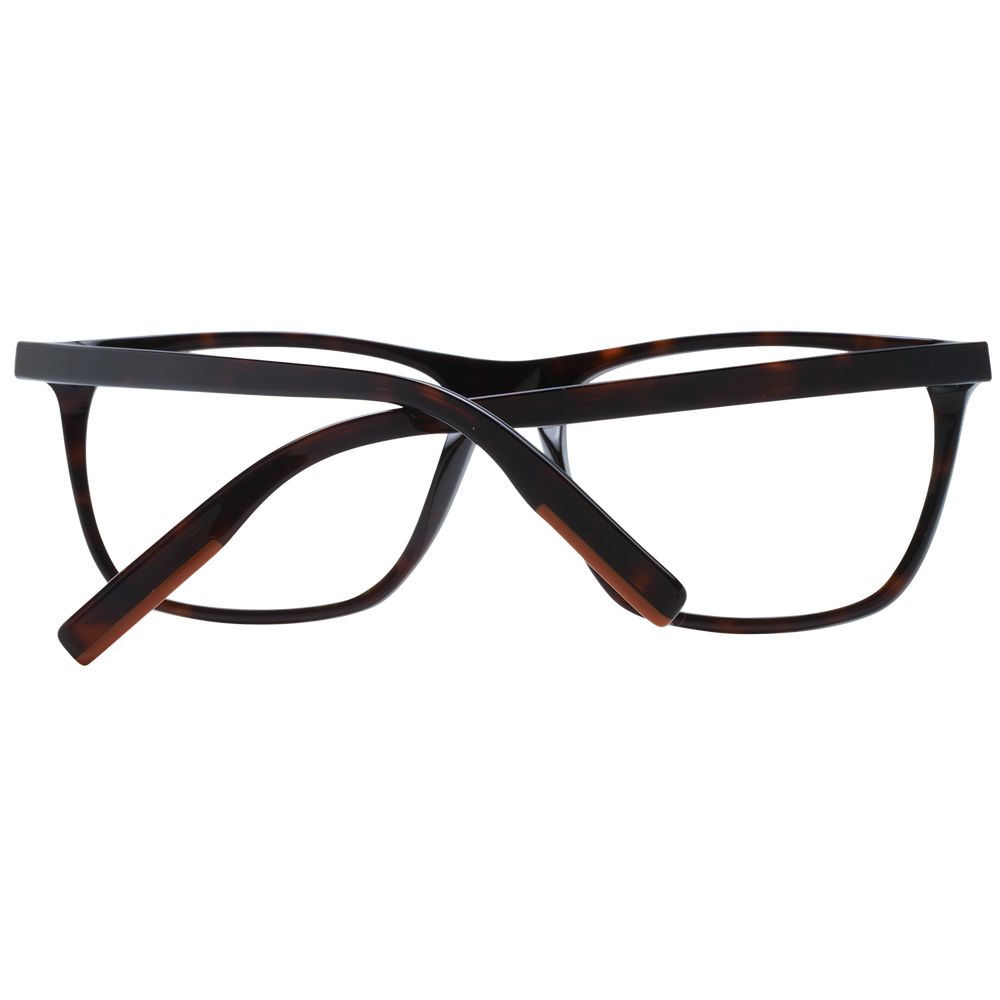 Ermenegildo Zegna Brown Men Glasses Frame with full-rim plastic rectangle design and demo lenses, includes branded case.