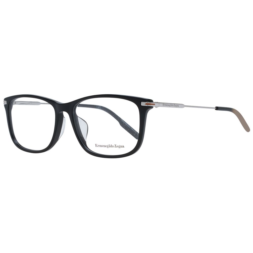 Ermenegildo Zegna Black Men Glasses Frame, full-rim black plastic, rectangular style with demo lenses.
