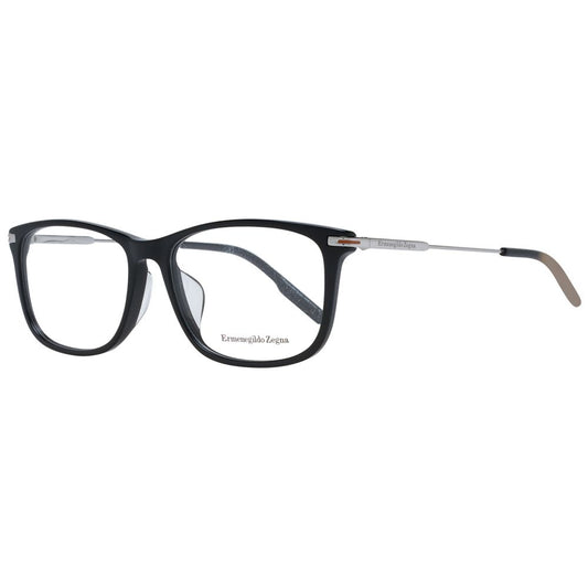 Ermenegildo Zegna Black Men Glasses Frame, full-rim black plastic, rectangular style with demo lenses.