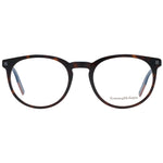 Ermenegildo Zegna Brown Men Glasses Frame with full-rim round style, plastic material, size 52-20-145, and branded case included.