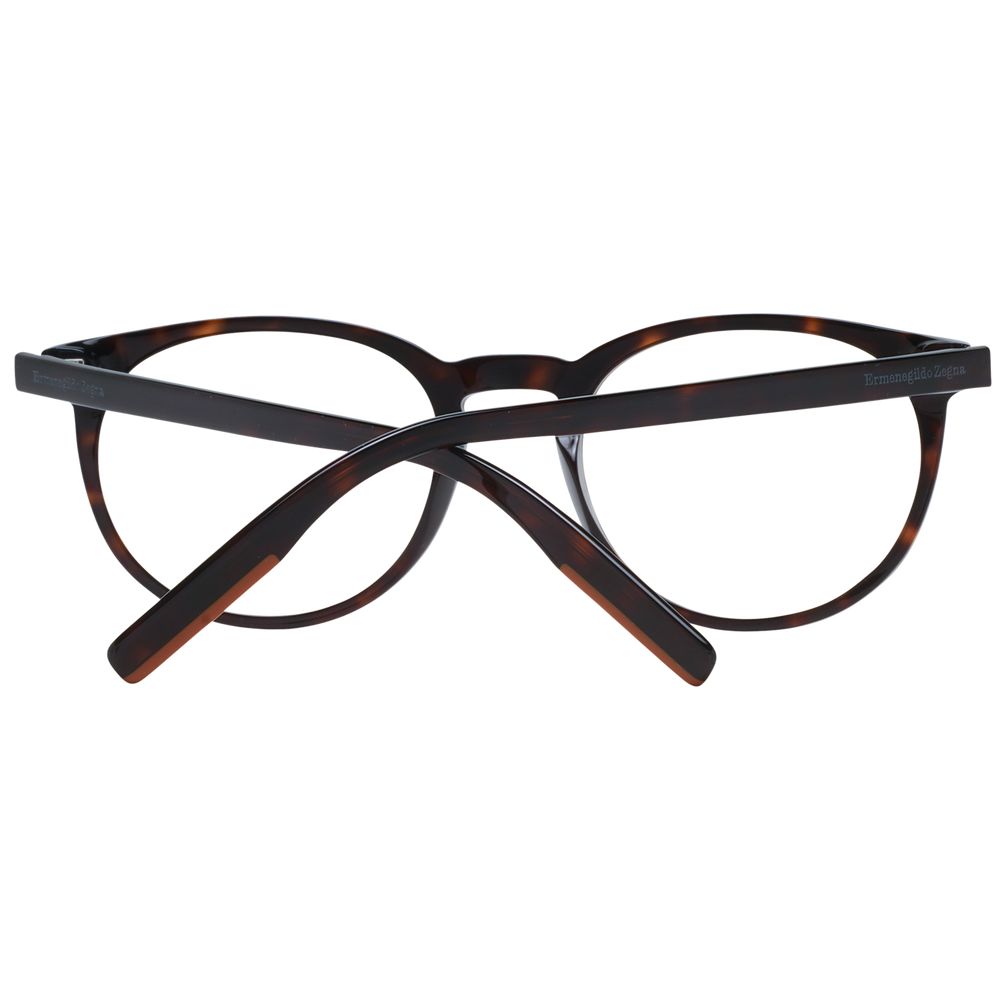 Ermenegildo Zegna Brown Men Glasses Frame, round full-rim plastic design with branded case included.