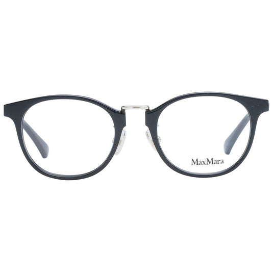 Max Mara Black Women Glasses Frame full-rim round plastic eyeglasses with demo lenses, includes branded case, size 48-20-145.