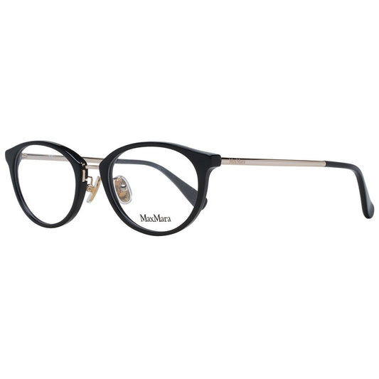 Max Mara Black Women Glasses Frame with full-rim plastic design, round style, size 50-19-145, including branded case.