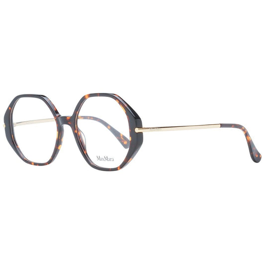 Max Mara Brown Women Glasses Frame with full-rim round style, plastic material, and demo lenses, featuring branded case for women.