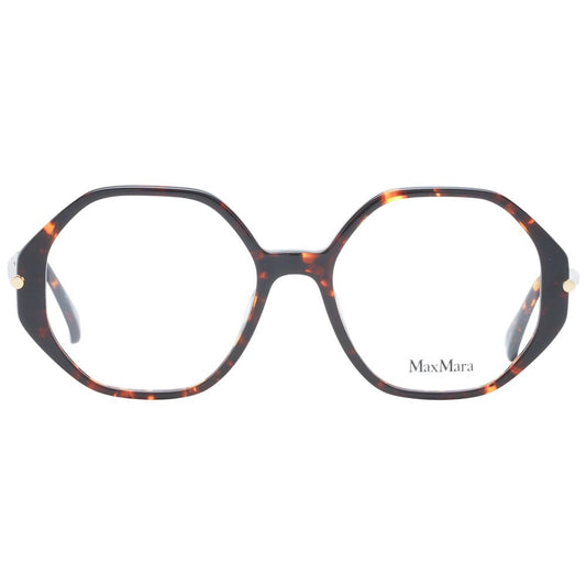 Max Mara Brown Women Glasses Frame in full-rim tortoiseshell plastic, round style, 54-18-145 size with branded case included.