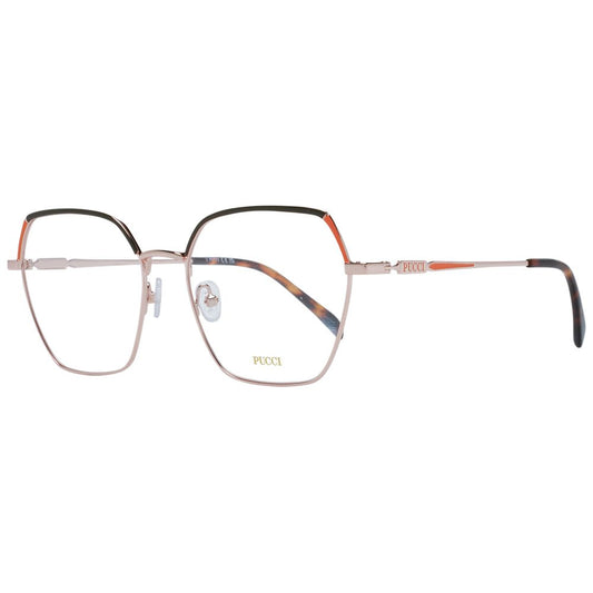 Emilio Pucci Rose Gold Women Glasses Frame, full-rim square style, metal frame, demo lenses, includes branded case.