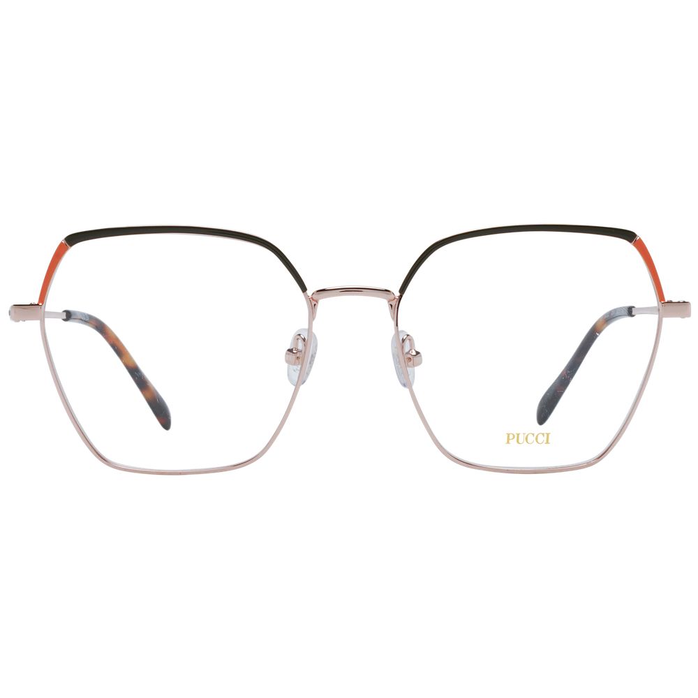 Emilio Pucci Rose Gold Women Glasses Frame, square full-rim, demo lenses, metal frame.