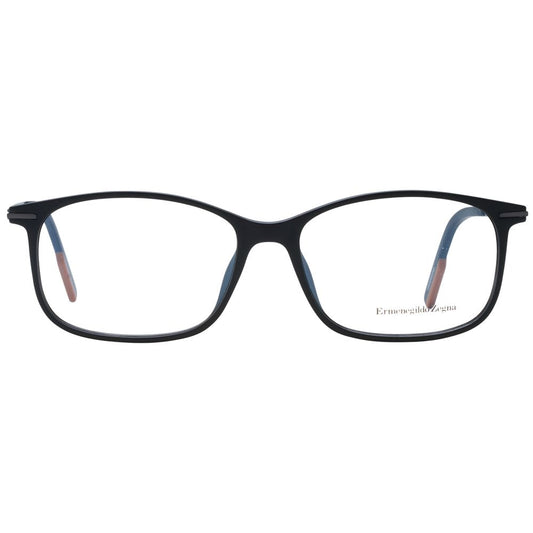 Ermenegildo Zegna Black Men Glasses Frame, full-rim titanium rectangle design with demo lenses, lens width 58, branded case included.