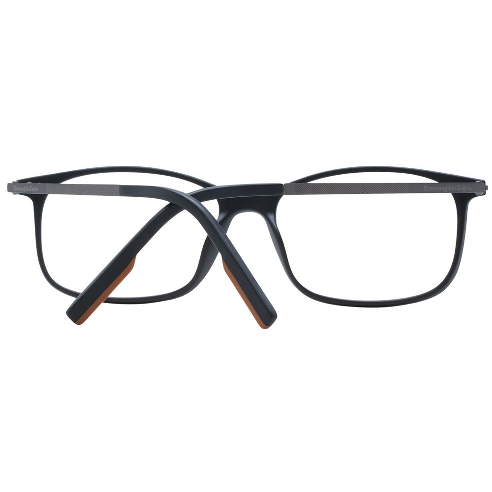 Ermenegildo Zegna Black Men Glasses Frame, titanium full-rim rectangle style, size 58-16-145, includes branded case.